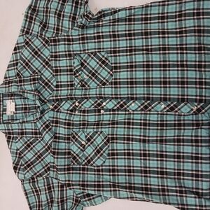 Plaid Button-Up Shirt in Teal and Black